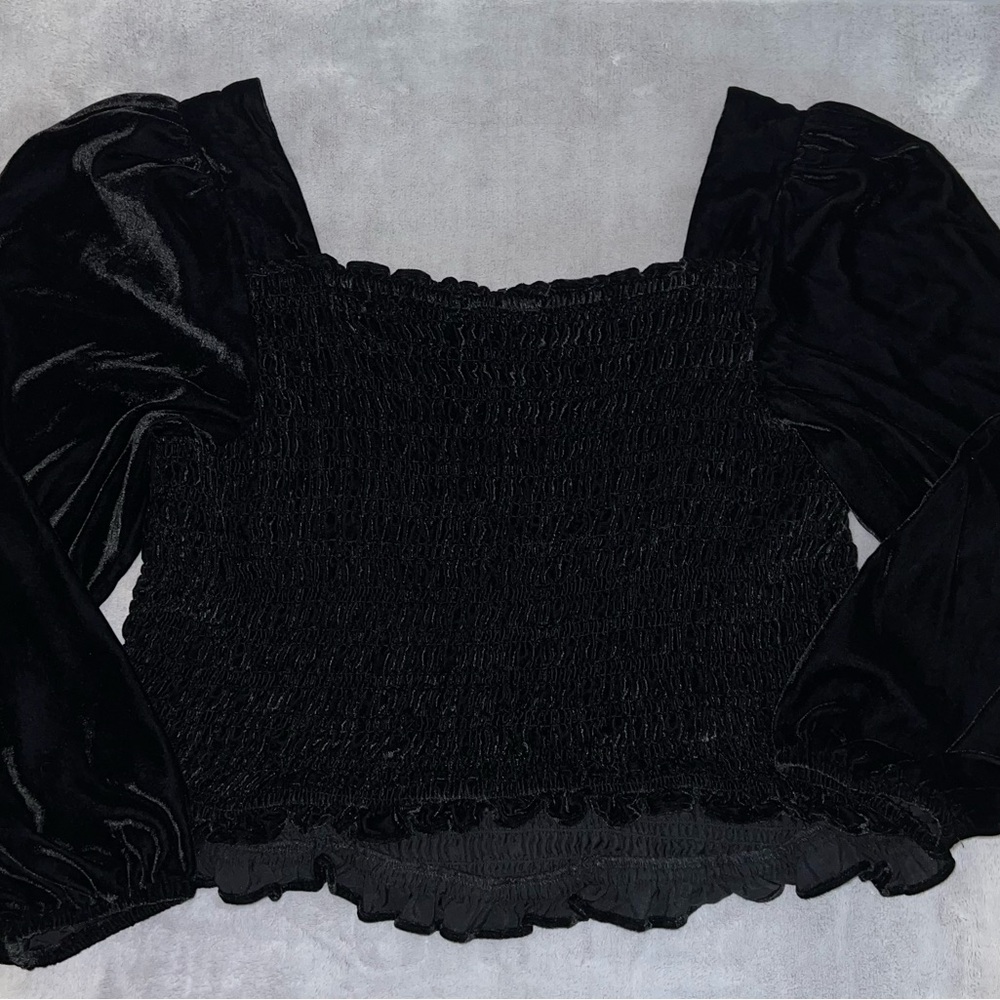 Torrid Black Velvet Smocked Blouse - Picture 8 of 9